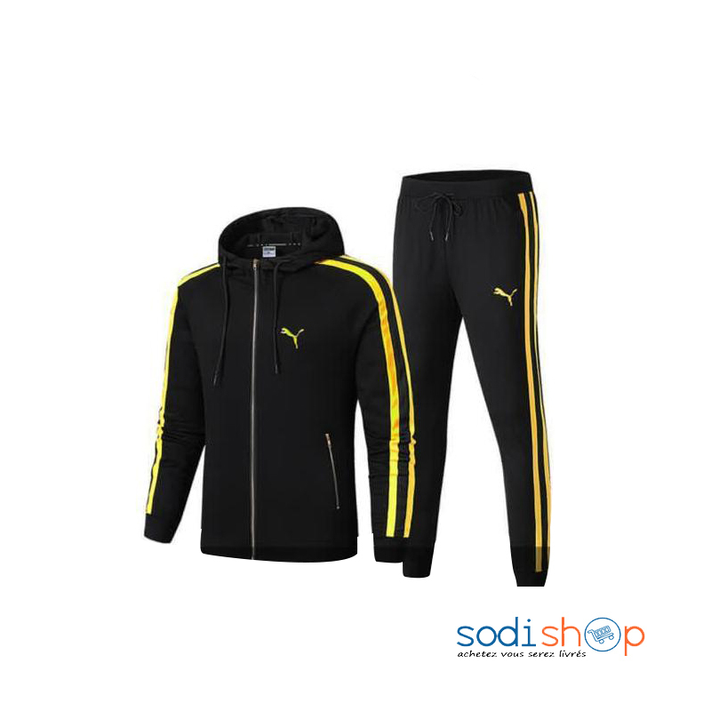 Sweat a Capuche Pantalon Puma Ensemble Sport Survetement Noir et Jaune WA0021 Sodishop