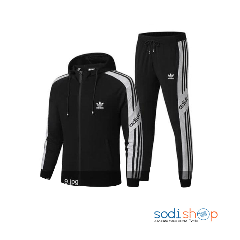 Sweat a Capuche Pantalon Jogging Adidas Sport Survetement Noir et Gris WA0021 Sodishop