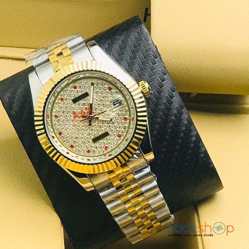 Montre Rolex Style Luxueux Argent et Dor Pour Homme DIA00169