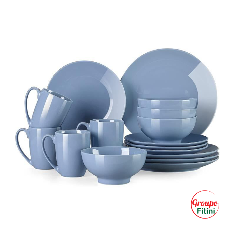 Service de Table 28 Pièces pour 8 Personnes, en Porcelaine, Bleu